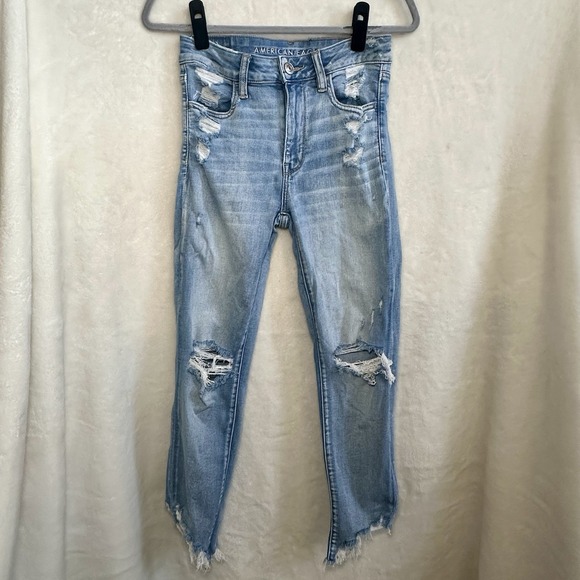 American Eagle Outfitters Denim - American Eagle Next Level Hi Rise Distressed Jegging Jeans Crop Raw Jagged Hem 6